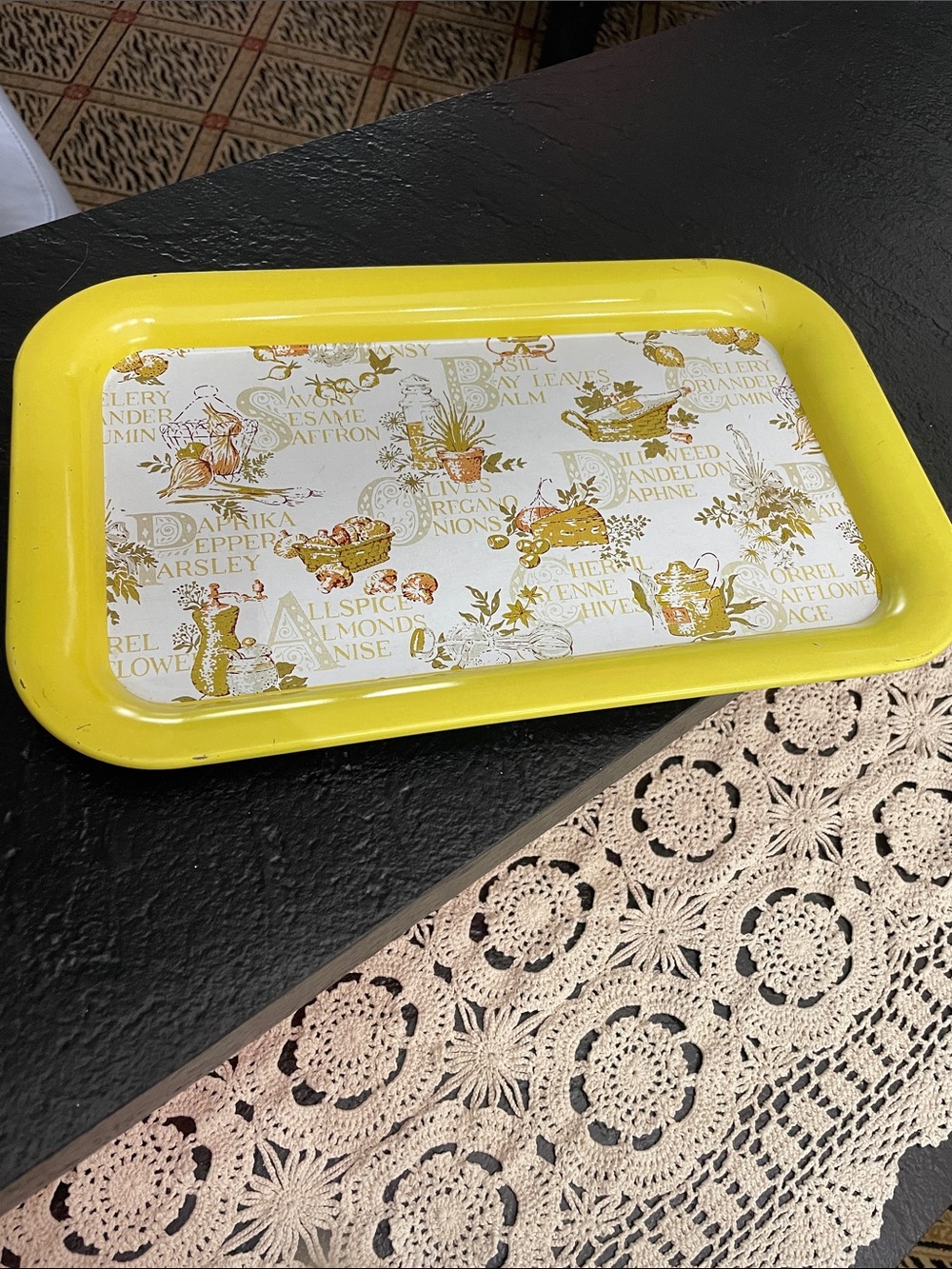 Adorable Vintage Yellow Aluminum Decorative Serving Tray 14 x 9